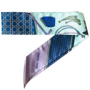 Hermès Silk Twilly Les Voitures A Transformation Vert D'Eau Parme Encre